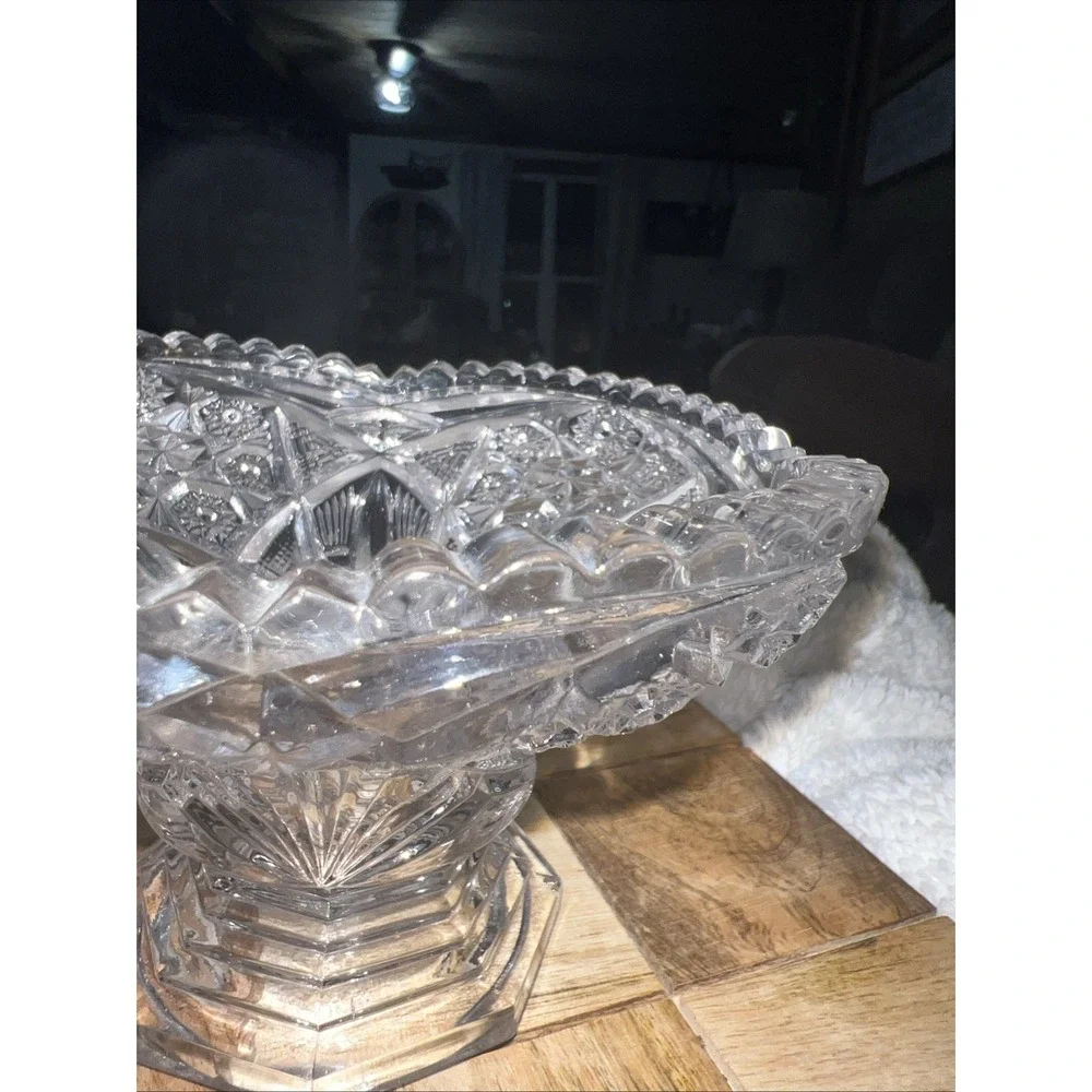 Vintage cut glass pedestal bowl, likely used as a candy dish or compote.